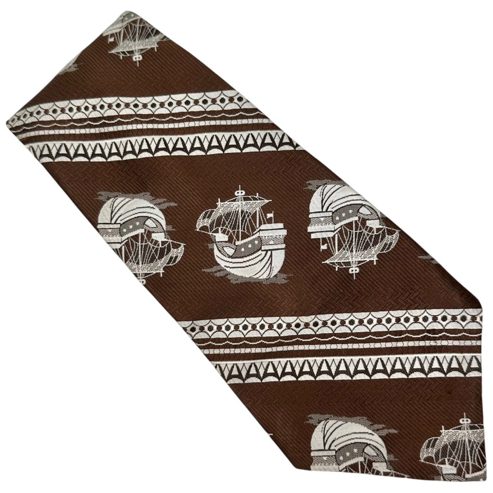 70s Vintage 5 inch Wide Pirate Ship Mens Tie Necktie USA Union Made